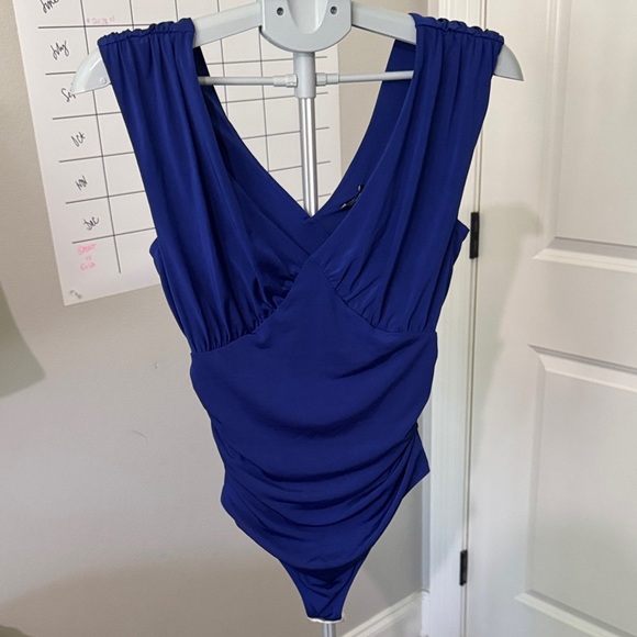 Express Deep Blue V-Neck Bodysuit - Picture 2 of 10